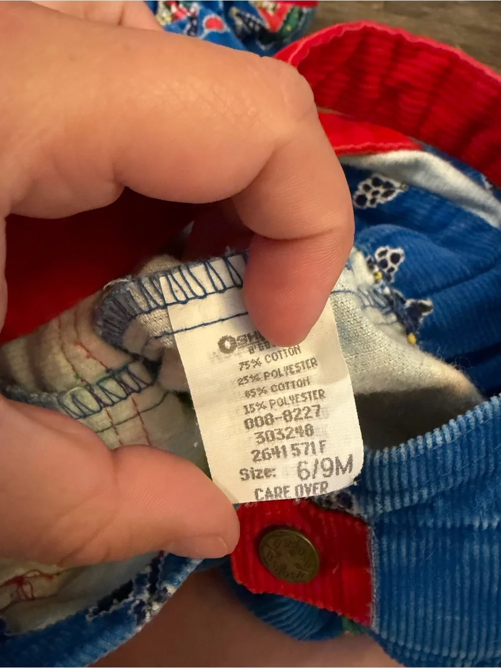 Vintage OshKosh B'Gosh Mice at Work Footie Corduroy Vestbak Overalls 6/9 Month - Picture 6 of 6